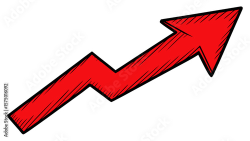 red upward arrow zigzag stepped pattern growth progress business chart presentation infographic isolated on white background.