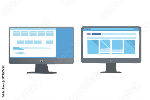Two Computer Monitors Showing Web Pages