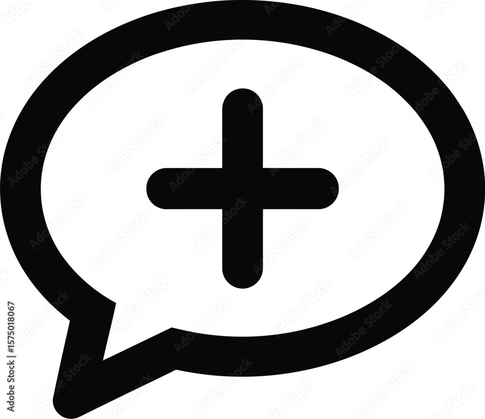 Fototapeta premium A simple black and white illustration of a speech bubble with a plus sign inside it