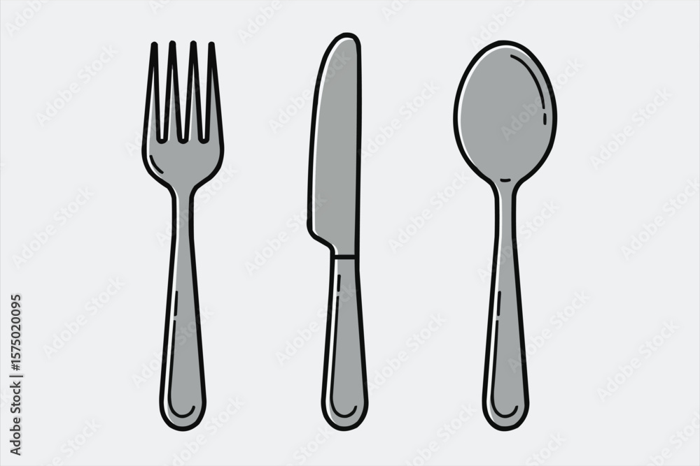 Simple Illustration of Fork Knife and Spoon on a White Background Simple Illustration of Fork Knife and Spoon on a White Background