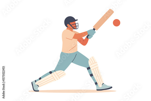 Cricketer in action with bat and ball in minimalist style