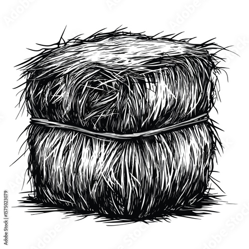 Bundle of Hay Cartoon Vector and Illustration in Black