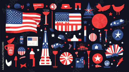 USA Independence Day Icons Bundle in Flat Vector Style