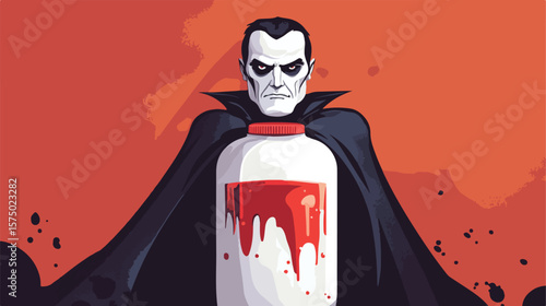 Dracula Character Illustration Holding Bottle of Milk