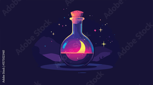 Moon Alchemy Bottle Flat Vector Illustration