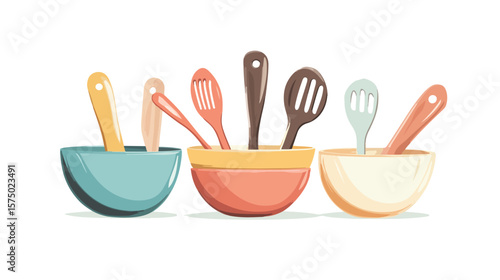 Elegant Ceramic Utensil Bowl in Modern Kitchen Setting on White Background