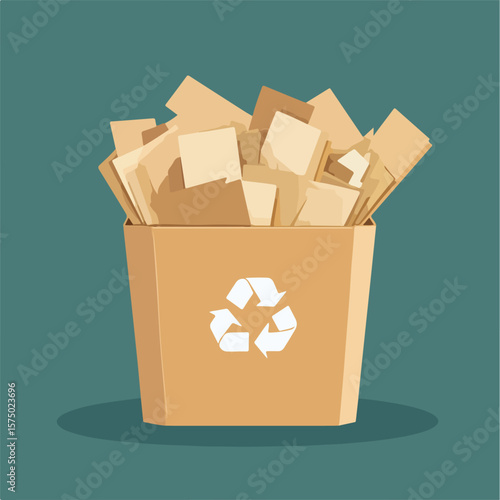 Box of Waste Paper for Recycling Vector Illustration