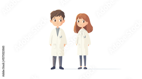 Young boy and girl in lab gown on white background vector illustration
