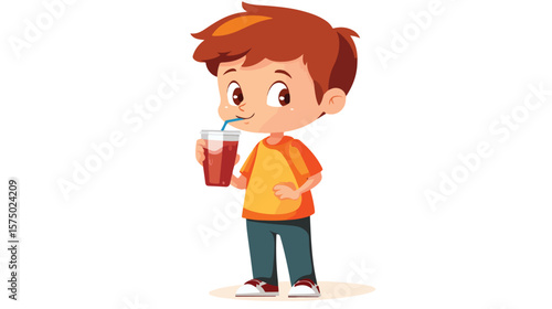 Cute Cartoon Boy Drinking Soda Illustration