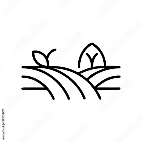 Line art of agricultural landscape with leaves and fields concept of icon  
