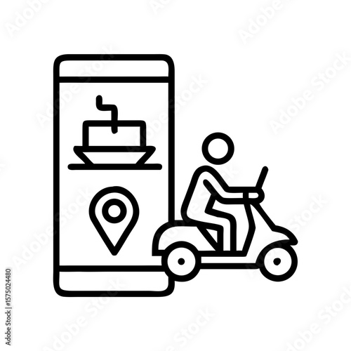 Online food delivery concept with delivery person on scooter  