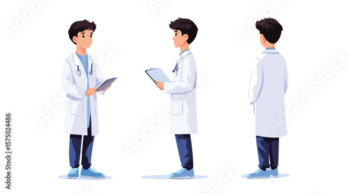 Young Boy in Lab Gown with Notebook on White Background Vector Illustration