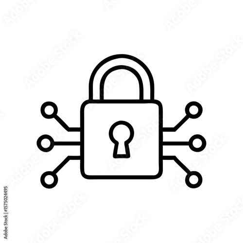Lock icon with keyhole and data connections representing cybersecurity  