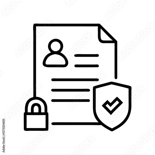 Document with personal data secured by padlock and shield icon  