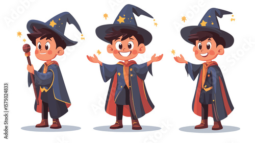 Young Boy Magician Cartoon Flat Vector Illustration