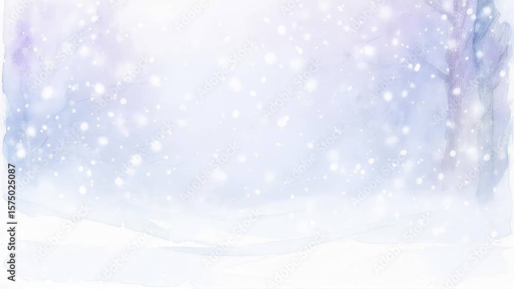 A snowy forest with light bokeh in the foreground. Concept of winter fairytale A snowy forest with light bokeh in the foreground. Concept of winter fairytale