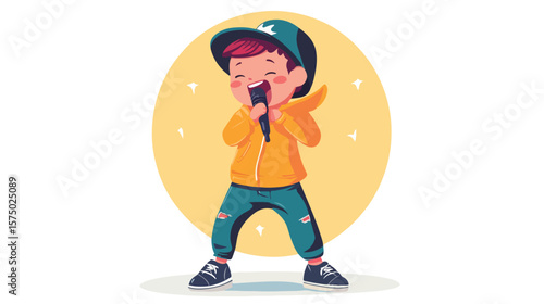 Boy Singing with Microphone Vector Illustration