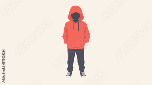 Flat Vector Illustration of Boy Wearing Red Hoodie