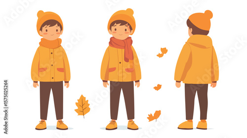 Young Boy Wearing Stylish Autumn Clothes Flat Vector Illustration