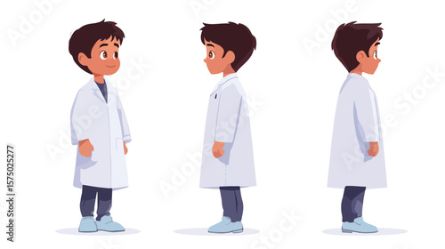 Young Boy Wearing Lab Gown on White Background Vector Illustration