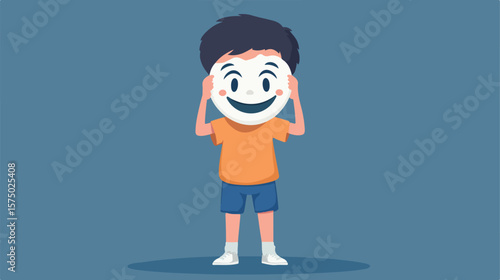 Struggling with Depression and Putting on a Happy Mask - Vector Illustration