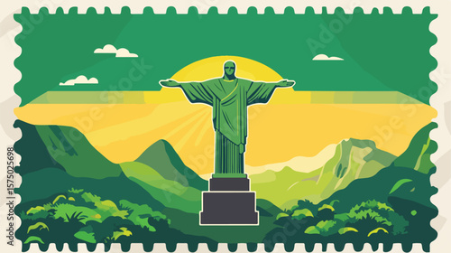 Brazil Stamp Design Flat Vector Illustration