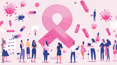 Breast Cancer Awareness Lettering Flat Vector Illustration