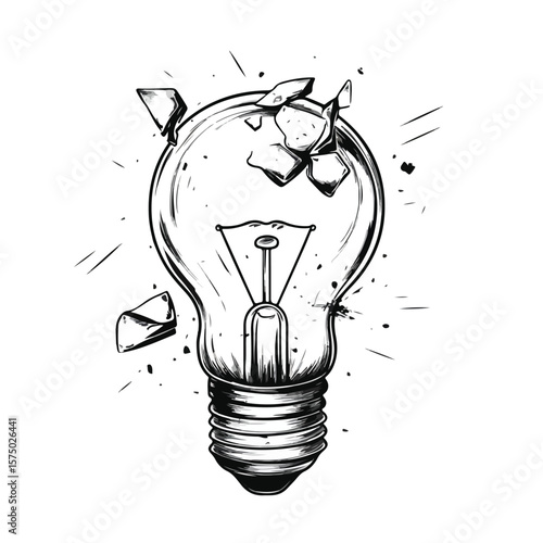 Creative Broken Light Bulb Cartoon Vector Illustration