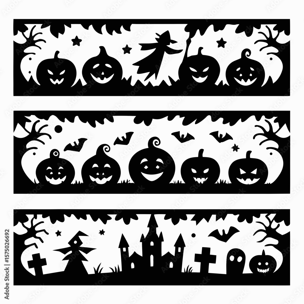 Fototapeta premium Halloween Black Silhouettes Vector Art Collection