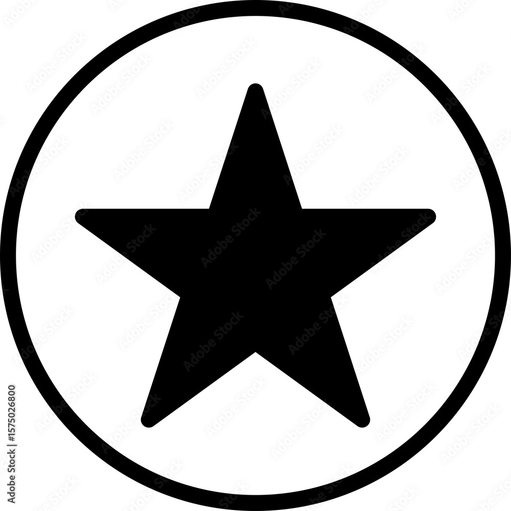 Fototapeta premium A simple black five-pointed star symbol enclosed within a black circle isolated on a transparent background