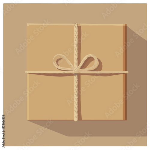 Brown Parcel with Rope Flat Vector Illustration
