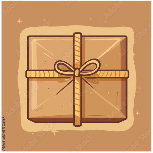 Brown Parcel with Rope Flat Vector Illustration