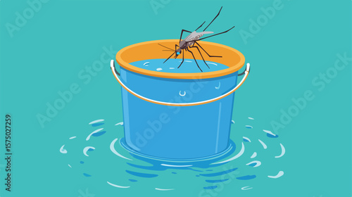 Stagnant Water in Bucket with Dengue Mosquito Focus