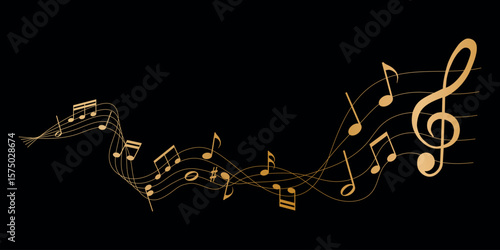 vector illustration of gold sheet music - musical notes melody