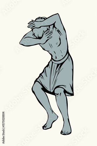 Vector drawing. Man protect himself from the wind