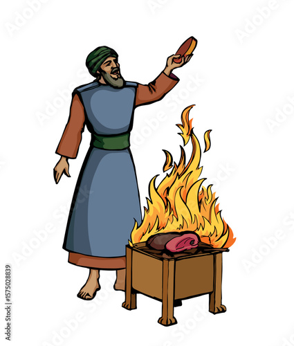 Vector drawing. Man cooking food