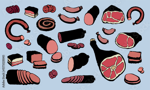 Meat production. Vector drawing food