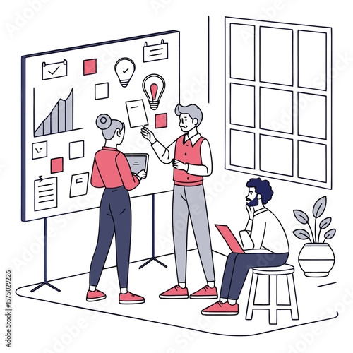 Man and woman together working in office and cafe business cartoon illustration