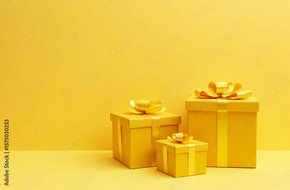 Obraz premium Yellow gift boxes with ribbon and bow