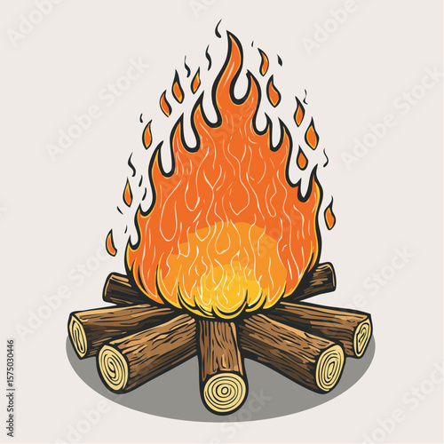 stylized campfire icon in clean line art representing cozy fall nights and outdoor warmth