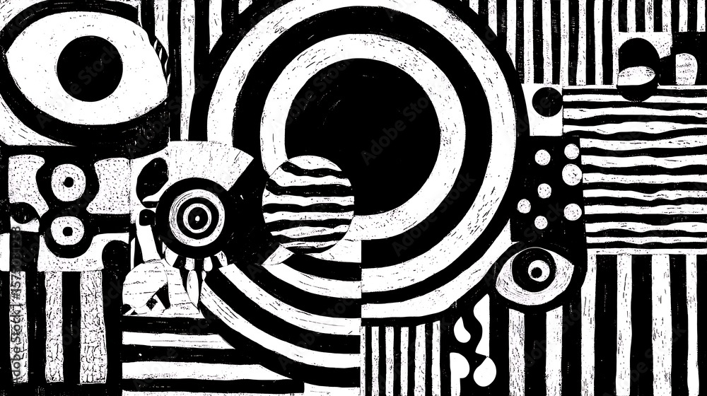 Obraz premium the image showcases a black and white abstract composition with geometric shapes and organic forms