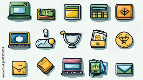 Bundle of Online Payment Flat Vector Icons Set for E-commerce Websites and Apps