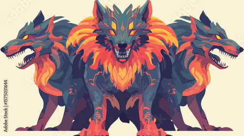 Cerberus Fantastic Magical Creature Flat Vector