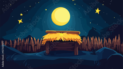 Cute Flat Vector Cartoon Manger Illustration