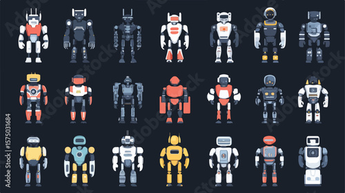 Bundle of Robots Cyborg Set Icons Flat Vector