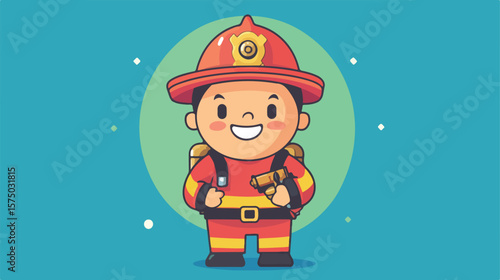 Cheerful Cartoon Mascot Wall Clock Character Firefighter Flat Design