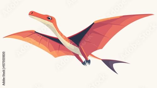 Colorful Cartoon Pterodactyl Dinosaur Illustration in Flat Style