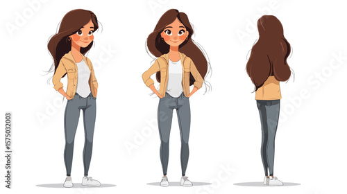 Professional Cartoon Young Woman Flat Vector Illustration