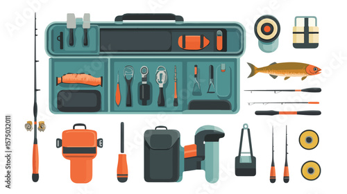 Professional Fishing Equipment Icon in Flat Vector Illustration
