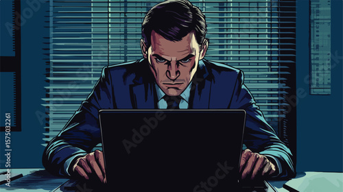 Focused Businessman Working on Laptop
